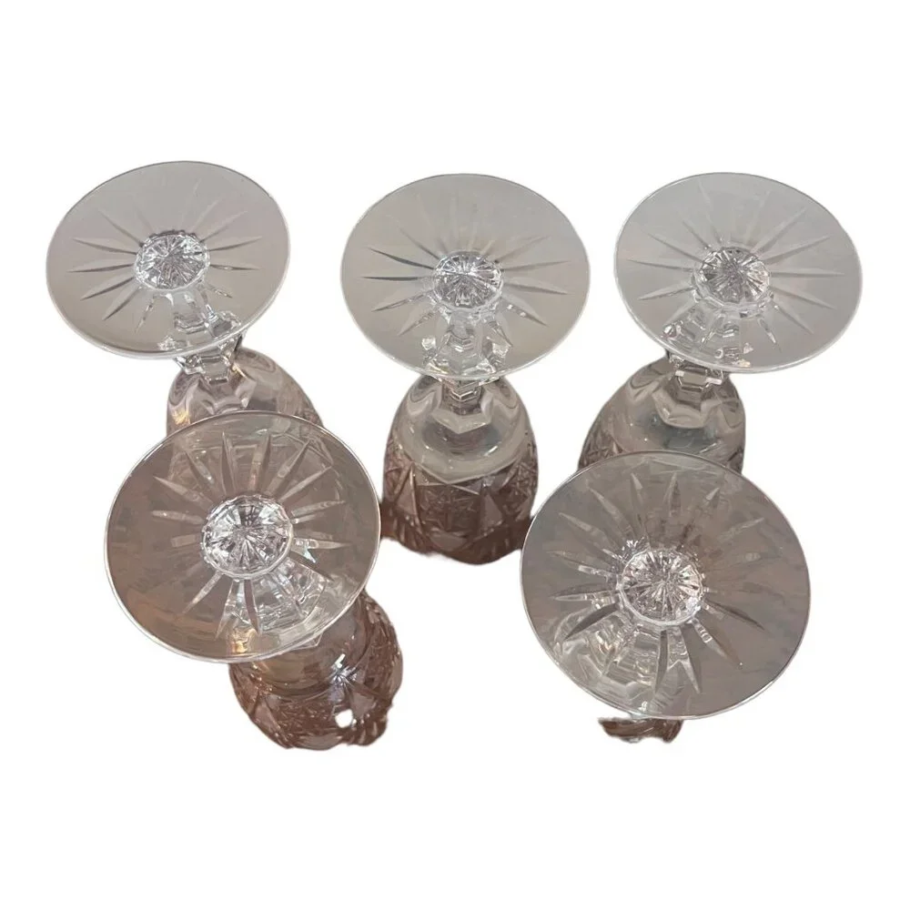 5 Crystal Cordial Goblets, Faceted Stem, 6.5 Inches Tall - Picture 6 of 10